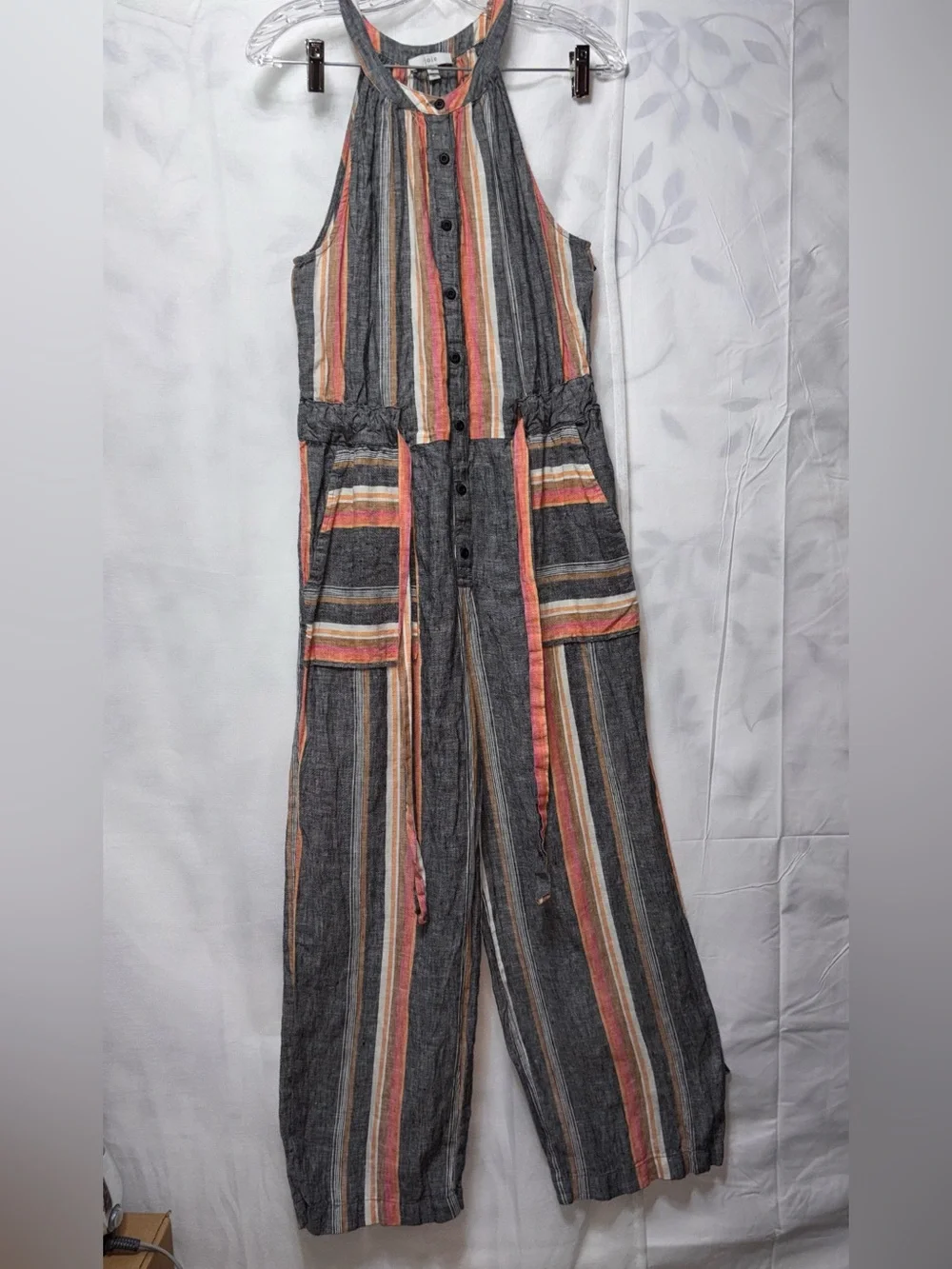 Joie Striped Halter Wide-Leg Jumpsuit 100% Linen